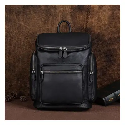 (black) Johnature Vintage Genuine Leather Men Backpack Large Capacity Outdoor Travel Bags Natura