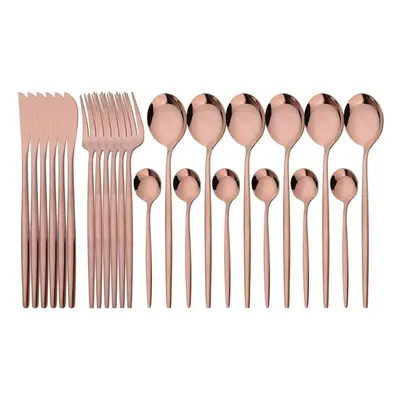 (rose gold) 24pcs Mint Gold Dinnerware Set Knife Fork Coffee Spoon Cutlery Western Stainless Ste