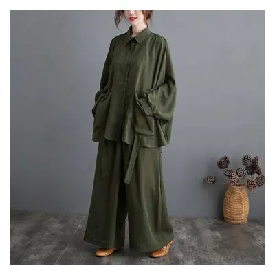 (green, one size) Dimanaf Plus Size Women Piece Set Long Sleeve Casual Female Home Wear Tops Shi