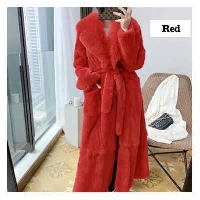 (red, 5XL) Winter Women Fashion Coat Color Plus Size Coat Luxury Jacket Fur Coat Ladies Warm Hoo