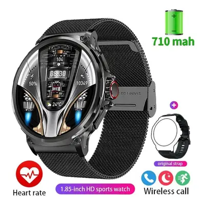 (black, Silicone + mesh steel) New Military Quality Gps Track Smart Watch Men 1.85"ultra Hd Blue