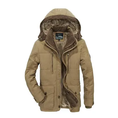 (khaki, XXL) Good Quality Male Fit Winter Coats Multi-pocket Cargo Jackets Men Long Winter Coats