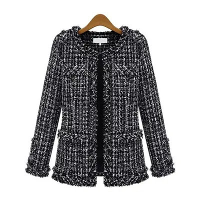 (black, M) Maita New Women&apos;s Jacket Black And White Check Tweed Plus Size