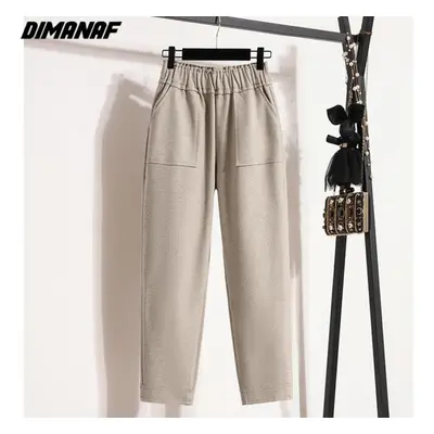 (grey, 3XL) Dimanaf Plus Size Winter Women Long Pants Elastic Waist Loose Casual Thick Cotton Tr