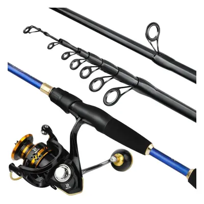 (blue, 2.1mRod 2000Reel) Telescopic Fishing Rod With 13+1bb Spinning Reel Portable Spinning Fish