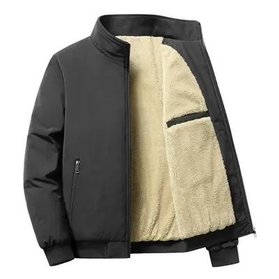 (black, M) Men&apos;s Oversized Plus Velvet Thick Winter Jacket Cardigan Fleece Jacket Down Coat