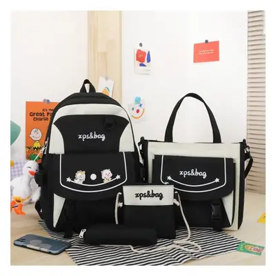 (black) Pcs Set Pupil Schoolbags For Girls Grade 6 Lightweight Children Tutoring Bag Cute Cartoo