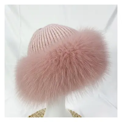 (pink, One Size) Winter Hats Women Fox Fur Fluffy Warm Fashion Stylish Fedoras Knitted Fur Hat