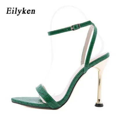 (green, 41) Eilykenwomen&apos;s Snake Print Pu Leather Sandals With Open Toe Buckle Ankle Strap 