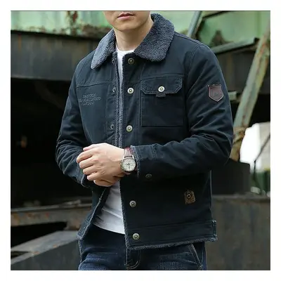 (dark blue, XXXXL) Winter Mens Jacket Large Size Plus Velvet Thick Cotton Coat Men Warm Tooling 