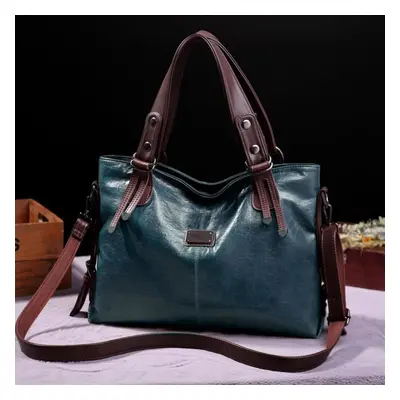 (blue, 40cm*14cm*28cm) Women&apos;s Leisure Fashion Retro Tote Soft Leather Single Shoulder Mess