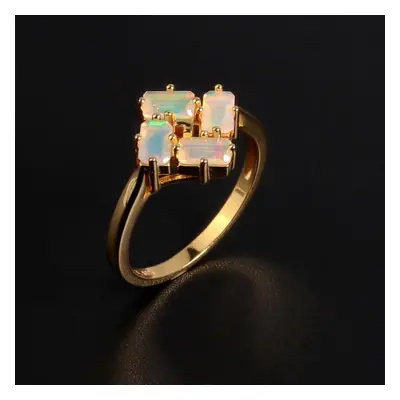 (yellow, US RING SIZE:7#) Classic Argyle Shape Design Natural Opel Gemstone Ring Gorgeous Fashio