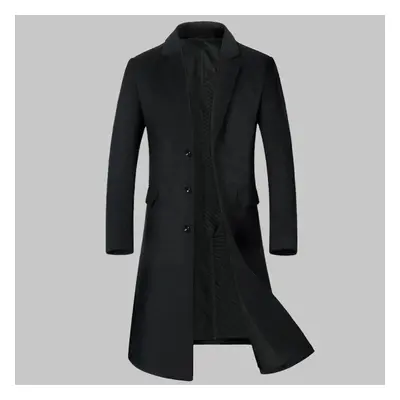 (black, XXL) Spring Autumn Men&apos;s Woolen Coat Long Over The Knee Suit Collar Men&apos;s Coat