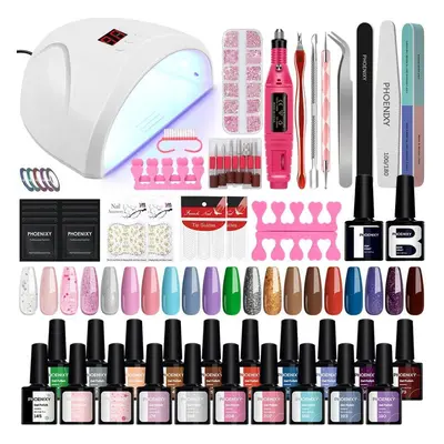 (SET3) Phoenixy Colors Nail Set 36w Lamp Nail Dryer Nail Drill Machine Soak Off Manicure Set Gel