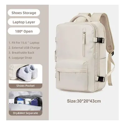 (beige) 35l Travel Backpack Large 15.6 Laptop Business Bag Multifunctional Usb Charging Mochila 