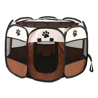 (coffee, M) Pet Delivery Room Dog Cage Cat Litter Foldable Oxford Cloth Waterproof Scratch-resis