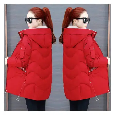 (red, 2XL) Outerwear Female Hooded Parka Green Long Jackets Warm Base Coats Women Winter Cotton 