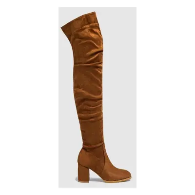 (brown, 38) Eilyken New Winter Zipper Women Over-the-knee Boots Fashion Flock Square Heel Shoes 