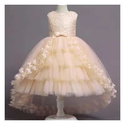 (champagne, 110) Baby Lace Princess Dress For Girl Elegant Birthday Party Trailing Dress Baby Gi