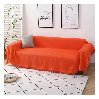 (orange, 90*240cm) Sofa Towel Throw Blanket Solid Color Knitting Sofa Covers Blanket Plaid Towel