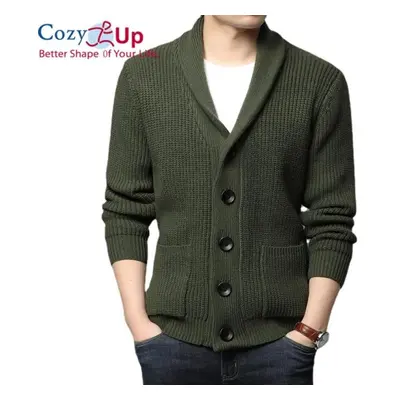 (green, XXL) Cozy Up Men&apos;s Lambswool Long-sleeve Shawl Collar Cardigan Sweater