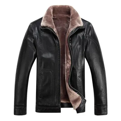 (black, M) Wtempo Cold-proof Windproof Soft Faux Leather Coats Winter Men&apos;s Black Fur Jacke