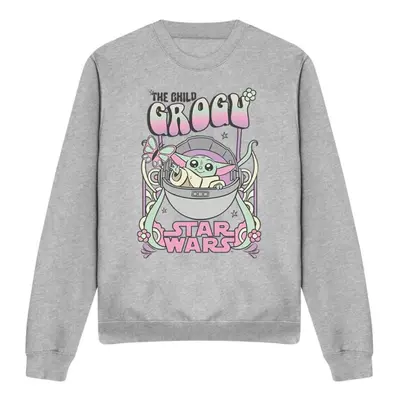 (L, Sport Heather) Star Wars: The Mandalorian Unisex Adult Grogu Hippie Sweatshirt