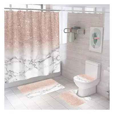 YUAOEUR Pink Marble Shower Curtain Set Pieces Bathroom Marble 3D Printing Girl Rose Gold Shining