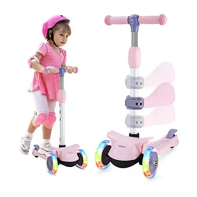 3 in Kick Scooter with Removable Seat, LED Wheels Kick Scooter for Kids, Adjustable Height & Fol