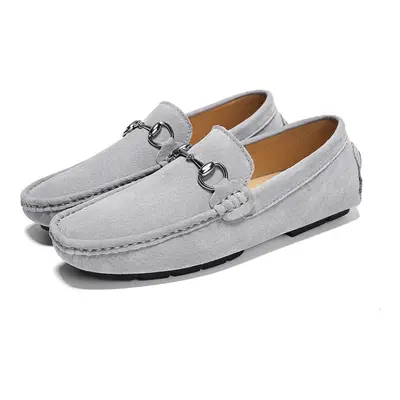 (Grey, UK 8.5 /UK = EUR 43) Men Suede Driving Loafers Leather Penny Shoes