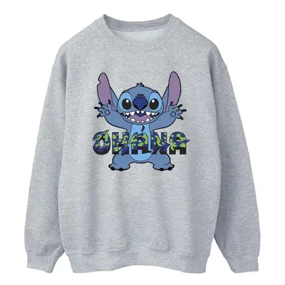 (S, Sports Grey) Disney Mens Lilo And Stitch Ohana Blue Glitch Sweatshirt