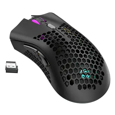 (Black) 2.4G Wireless Rechargeable Mouse Hollow Honeycomb 1600DPI Buttons Ergonomic RGB Optical 