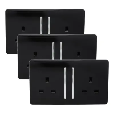 Trendi Gang Glossy Amp Switched Plug Socket Piano Black (3 Pack)