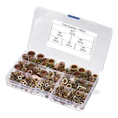 175Pcs Mixed Zinc Plated Threaded Rivnuts Blindnuts Nutserts M3-M10 Insert Rivet Nut Assortment 