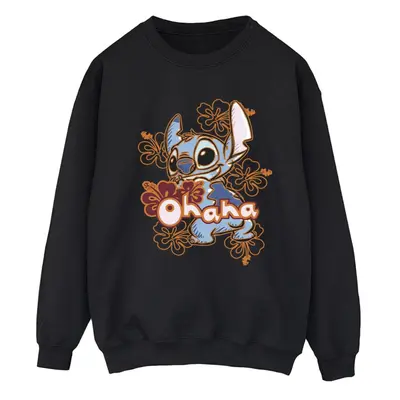 (L, Black) Disney Womens/Ladies Lilo And Stitch Ohana Orange Hibiscus Sweatshirt