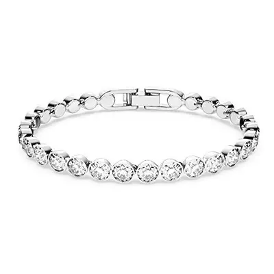 Swarovski Tennis Bracelet, Round Cut, White, Rhodium Plated