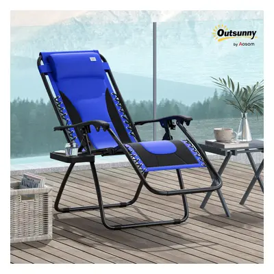 Outsunny Zero Gravity Lounger Folding Recliner Chair w/ Cup Holder Blue