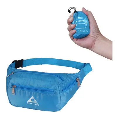 (Blue) Outdoor Running Travel Waist Bag Waterproof Foldable Fanny Pack For Men Women Jogging Gym