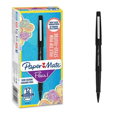 Paper Mate Flair Pen, mm Medium Tip, Black, Box of