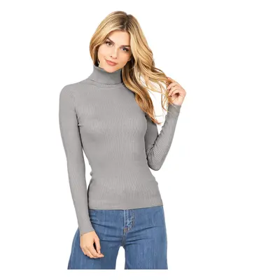 Ambiance Apparel Women's Ribbed Long Sleeve Turtleneck Top (L Charcoa