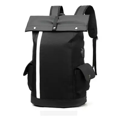 (Black) Laptop Bag Multifunction Backpack with USB Charging Port School Bag Travel Bag Nylon Wat