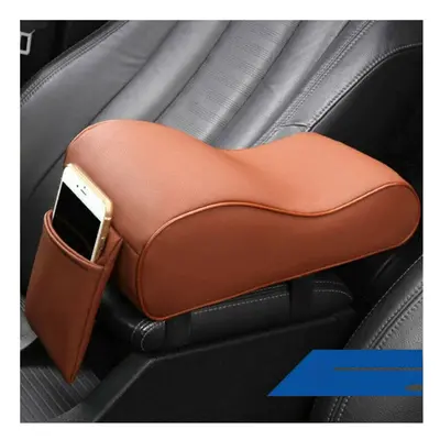 (Brown) Universal PU Leather Car Arm Rest Pad Memory Foam Auto Arm Rests Covers with Phone Pocke