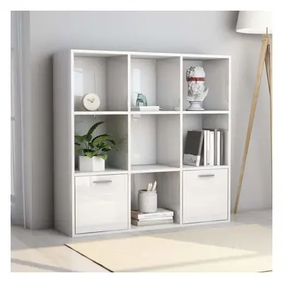 vidaXL Book Cabinet High Gloss White Engineered Wood Display Shelf Organiser