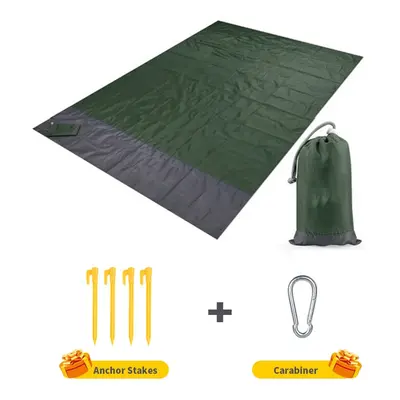 (Army Green, x 140cm) 2x2.1m Waterproof Pocket Beach Blanket Folding Camping Mat Mattress Portab