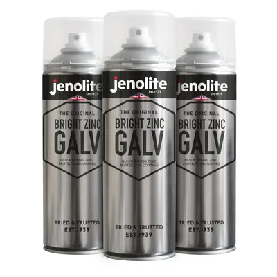 (3) JENOLITE Bright Zinc Galvanising Aerosol Spray Paint All-in-One Primer & Topcoat - (Superior