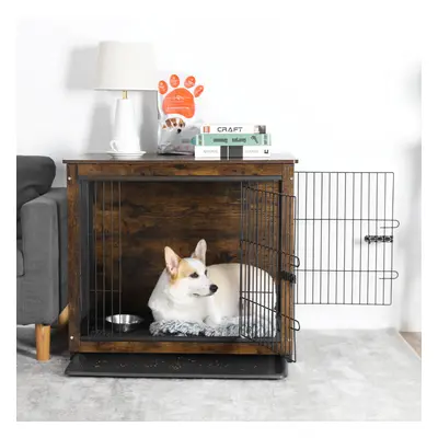 (M(81c70x60cm)) Wooden Dog Crate Furniture End Table Double Door