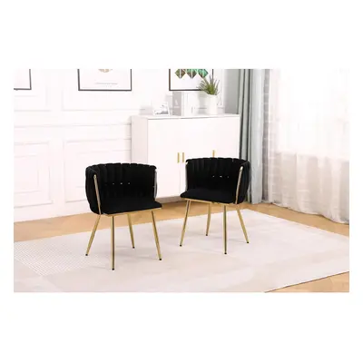 (Black) Set of Velvet Padded Dining Chairs Luxury Gold Chairs