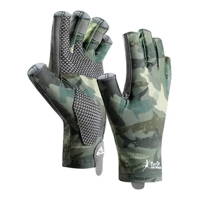 (Army Green, XL) Fishing Gloves for Men Fingerless Cycling Gloves Non-slip Outdoor Sports Sunscr