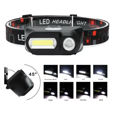 (No Battery) Portable Mini XPE+COB LED Headlamp USB Rechargeable Use Battery Head Lamp Camping F