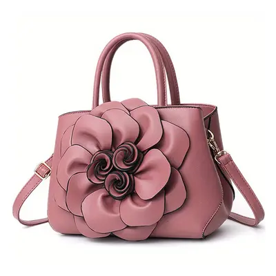 (Pink, Large) Elegant Flower Decor Tote Bag, Fashion Top Handle Satchel, Women's Casual Handbag,